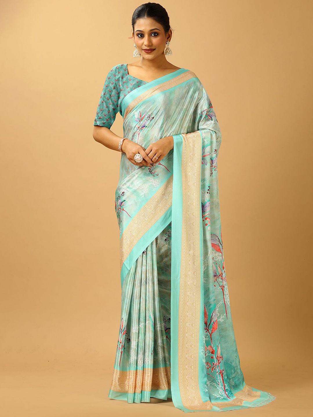 

NIRMAL CREATION Floral Pure Crepe Saree, Green
