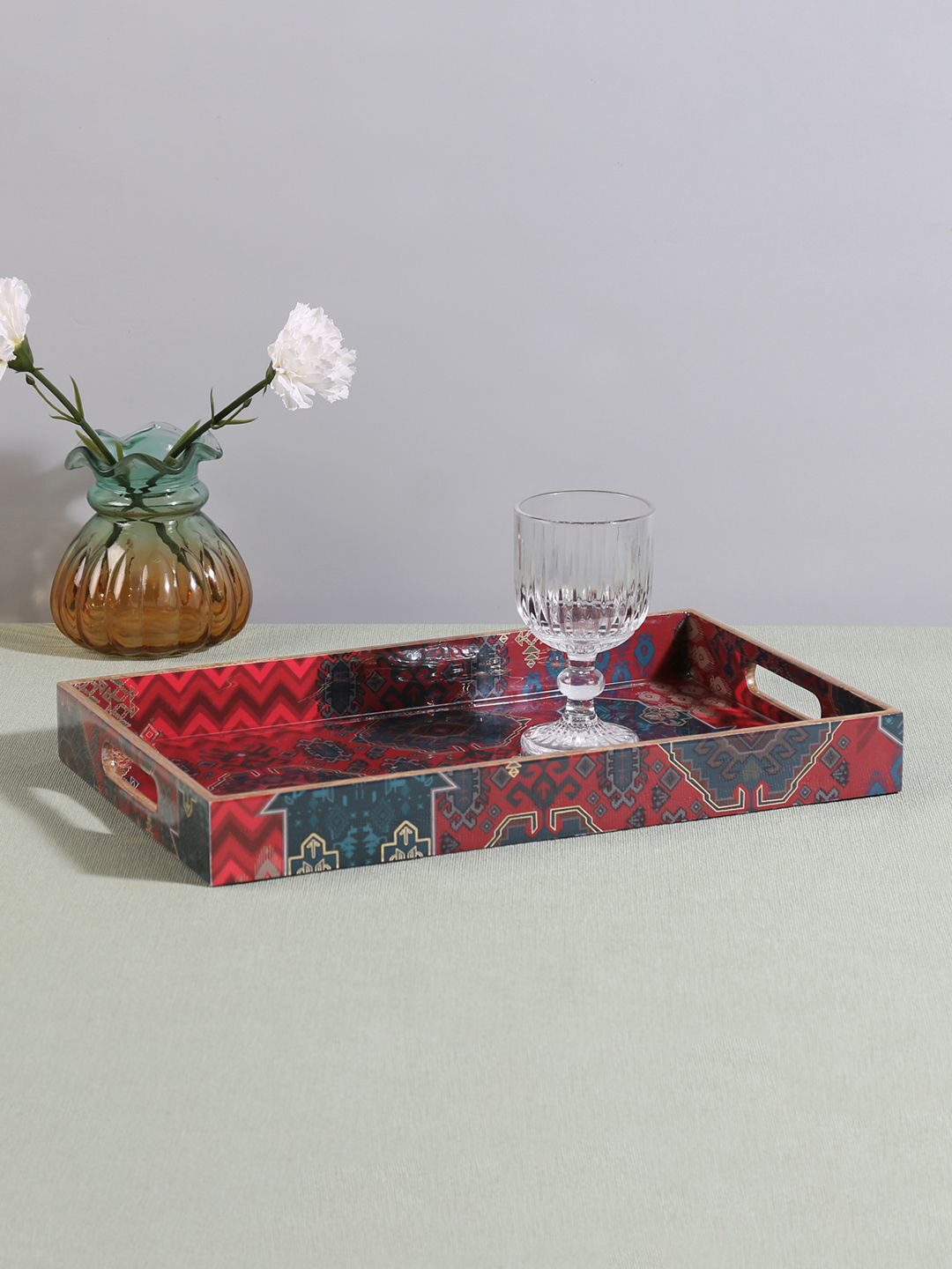 

India Circus by Krsnaa Mehta Heritage Haven Maroon Ethnic Motifs Printed Serving Tray