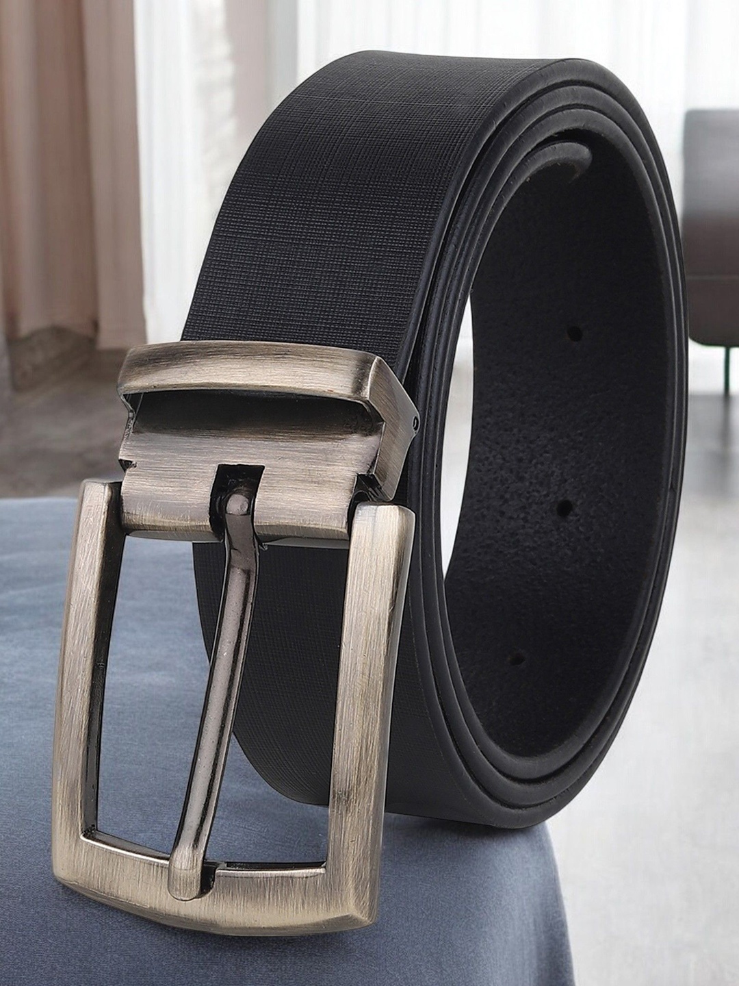 

Metronaut Men Textured Leather Formal Belt, Black
