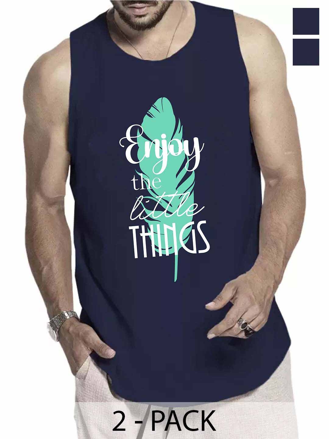 

WOOSTRO Pack Of 2 Printed Gym Vests RS26 (ENJOY NAVY)(RUN NAVY), Navy blue