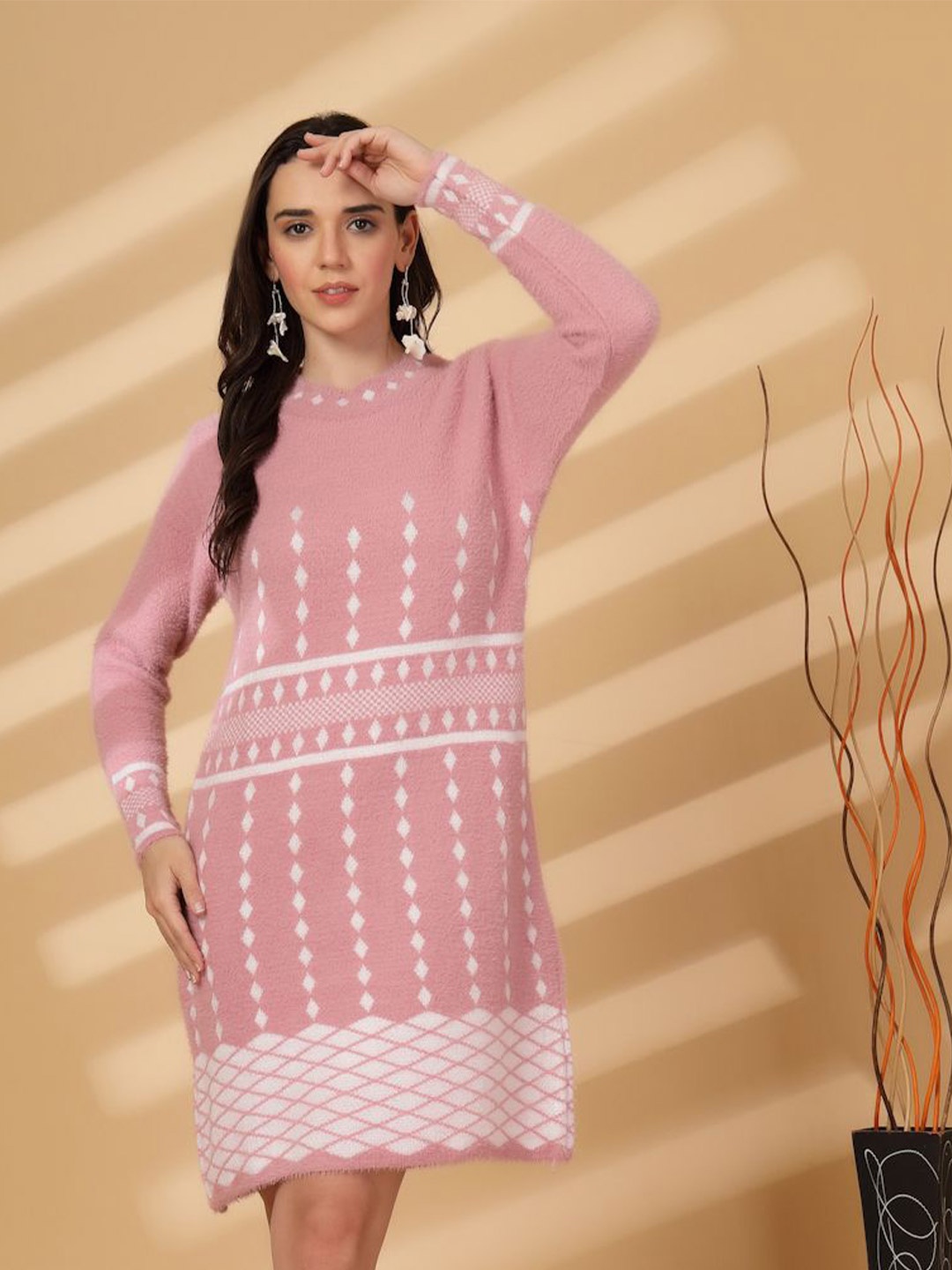 

all about you Print Woollen Dress, Pink