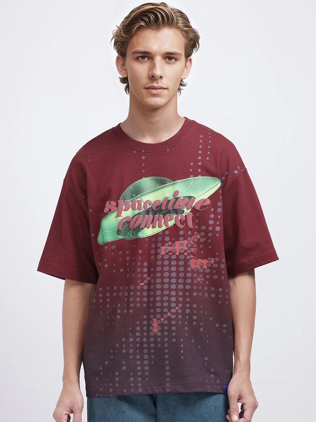 

RARE RABBIT Men Printed Raw Edge T-shirt, Red