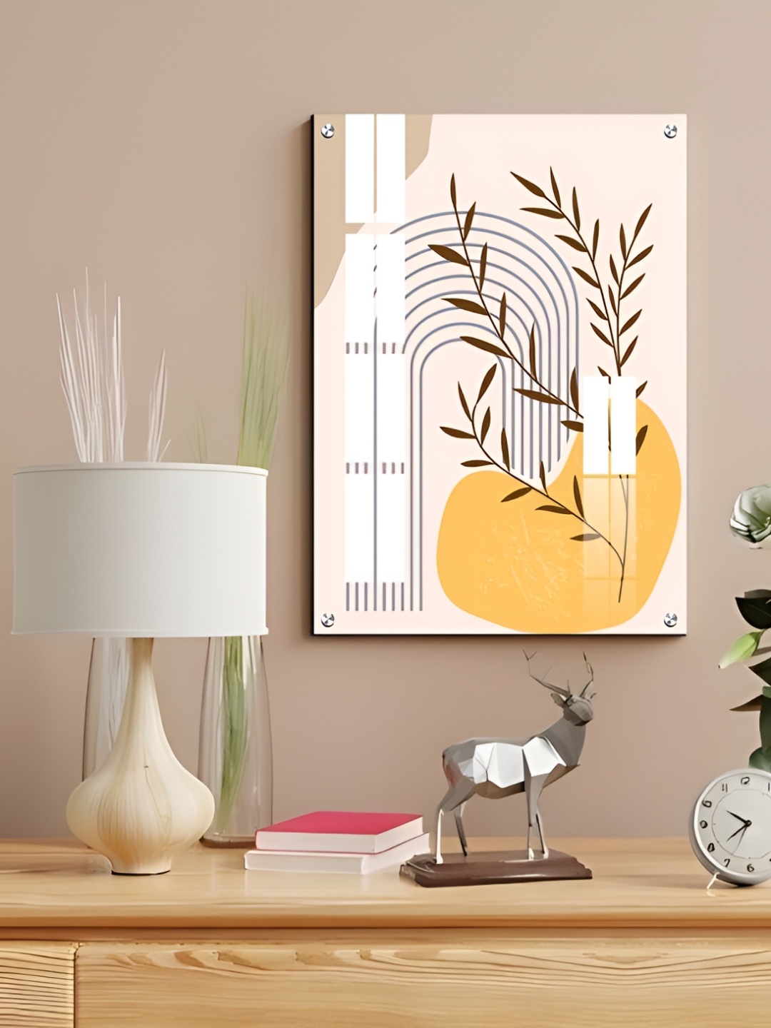 

Chalk My Theme Beige And Pink Botanical Printed Wooden Wall Art