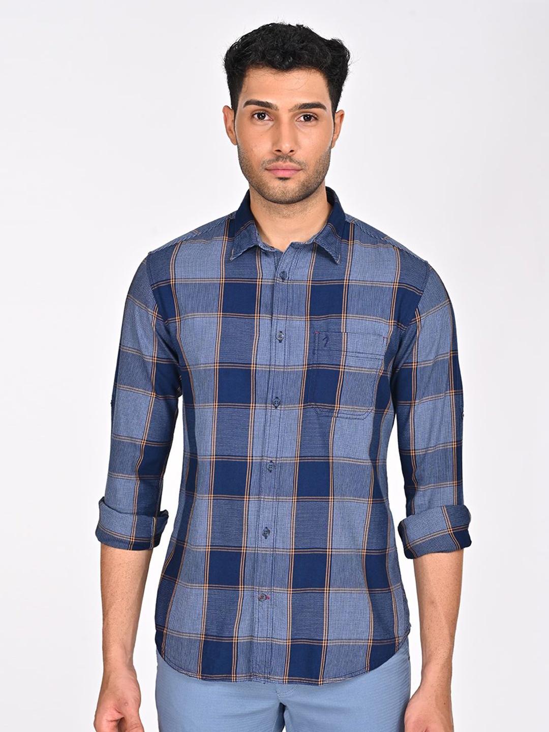 

Indian Terrain Men Classic Slim Fit Opaque Checked Casual Shirt, Orange