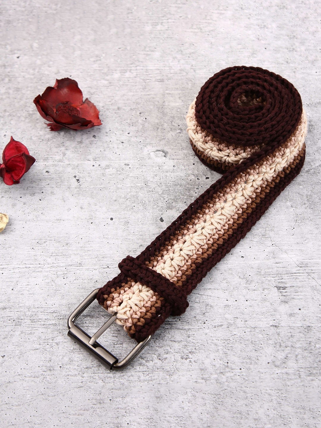 

Magic Needles Women Textured Belt, Coffee brown