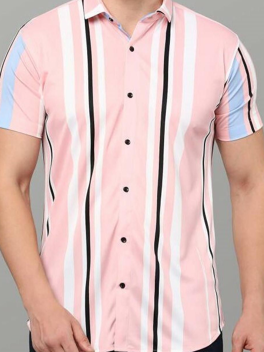 

iCome Men Classic Opaque Striped Casual Shirt, Pink