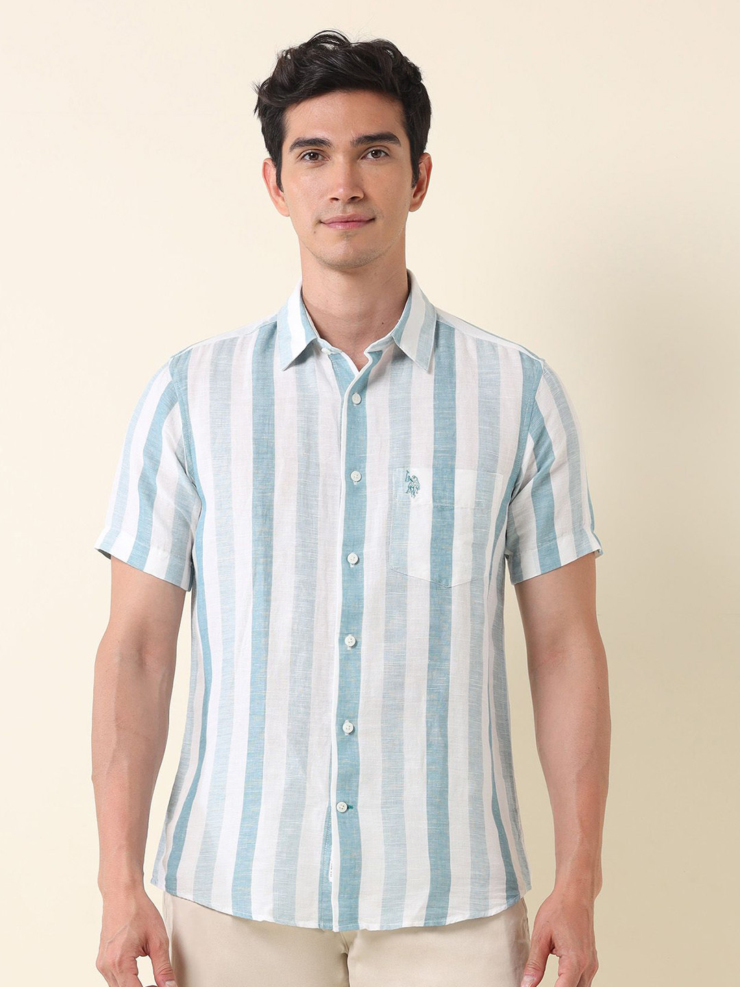 

U.S. Polo Assn. Men Tailored Fit Opaque Striped Casual Shirt, Green