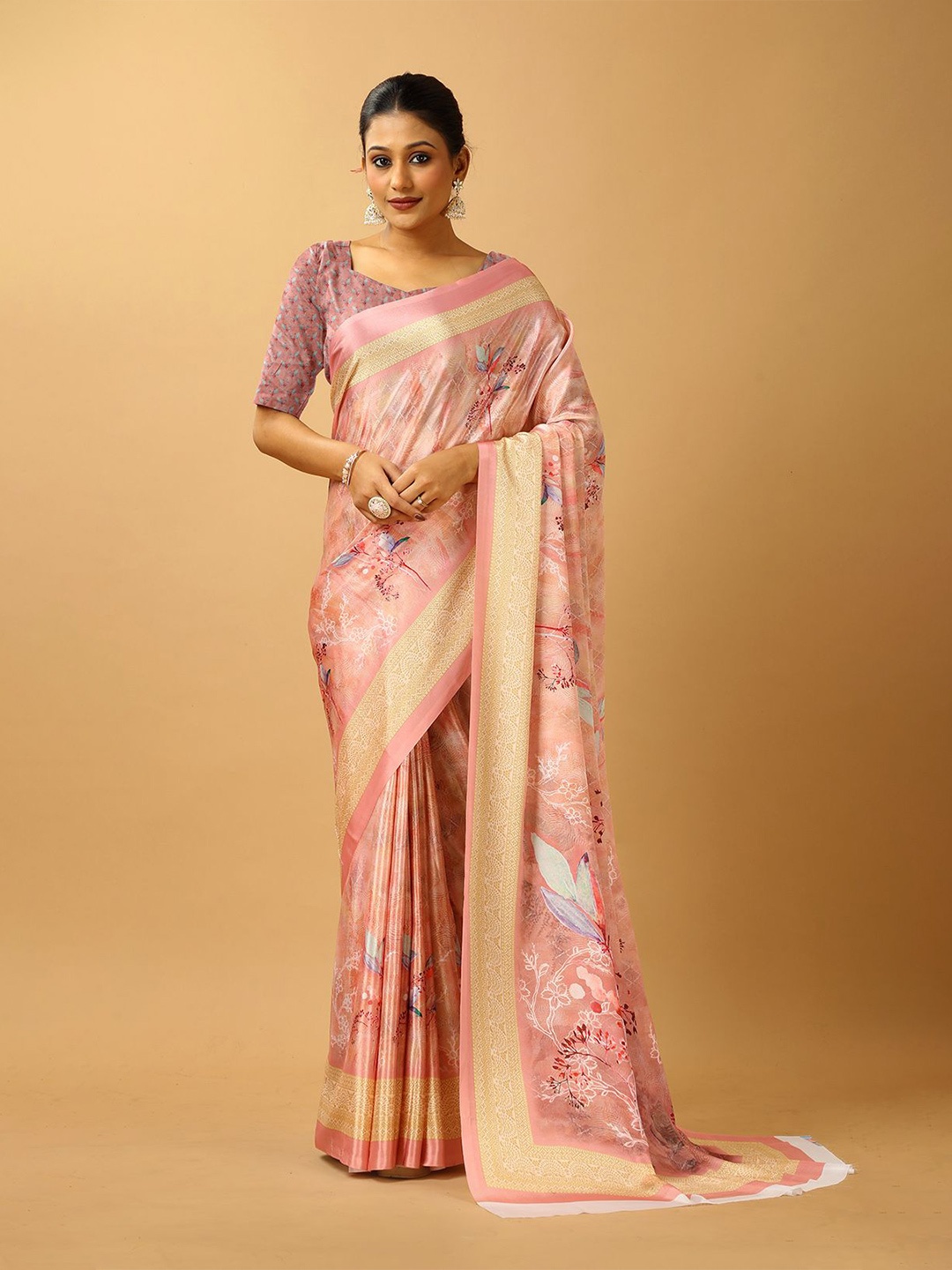 

NIRMAL CREATION Floral Printed Saree, Orange