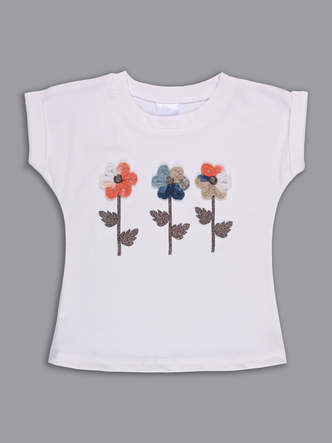 

Wish Karo Girls Floral Printed Round Neck Regular Fit Cotton T-shirt, White
