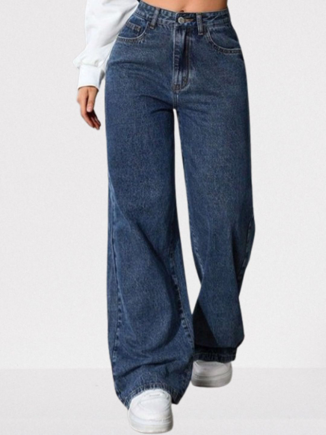 

RIVI Women Jean Straight Fit High-Rise Stretchable Jeans, Navy blue