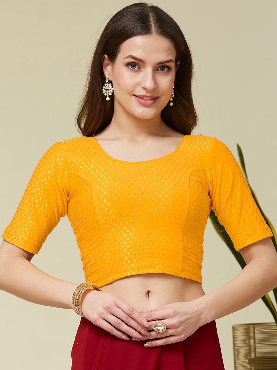 

Kalini Woven Design Cotton Saree Blouse, Yellow