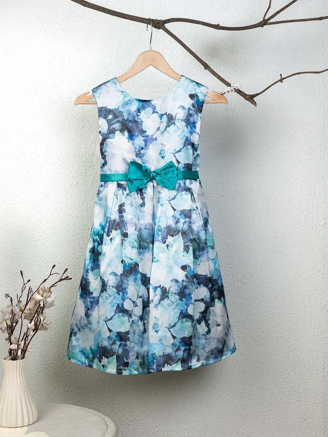 

Purple United Kids Girls Floral Printed Satin Fit & Flare Dress, Blue