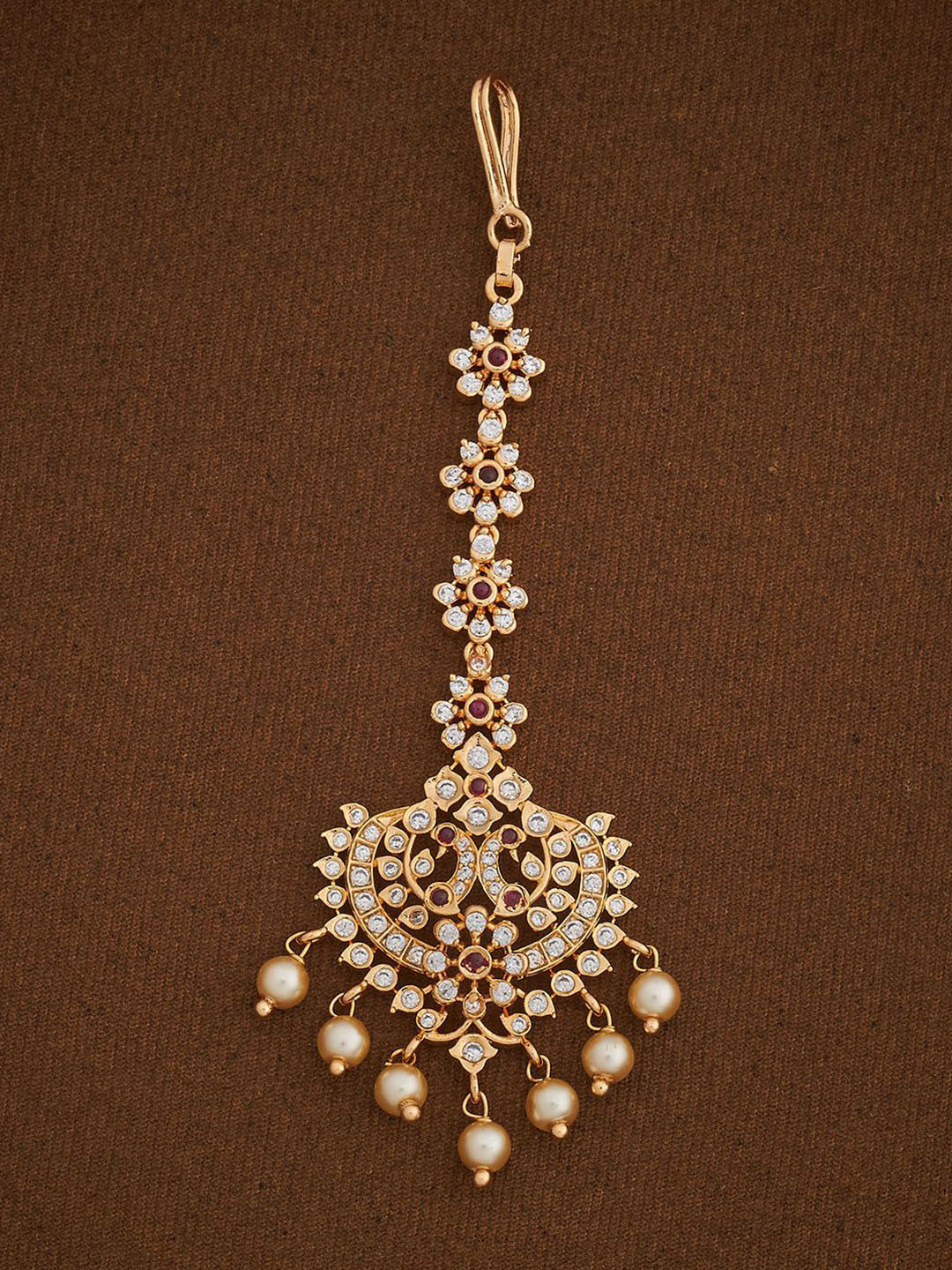 

Kushal's Fashion Jewellery Gold-Plated Artificial Stones and Beads Studded Maang Tikka