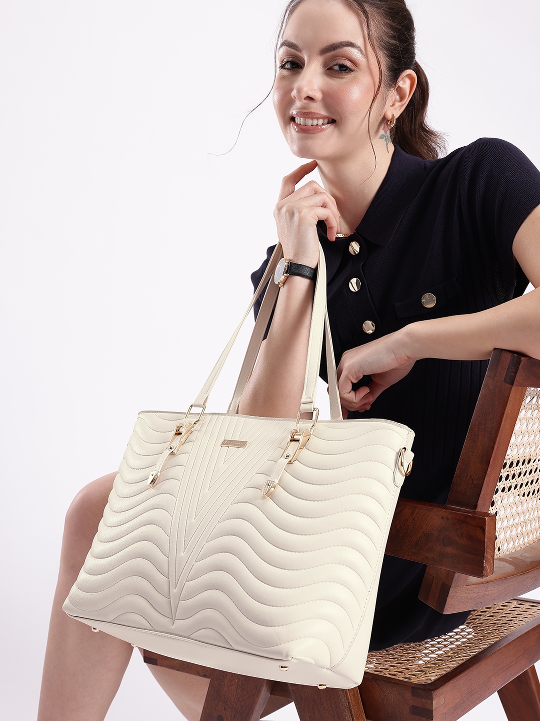 

Mast & Harbour Quilted Detail Shoulder Bag, Off white