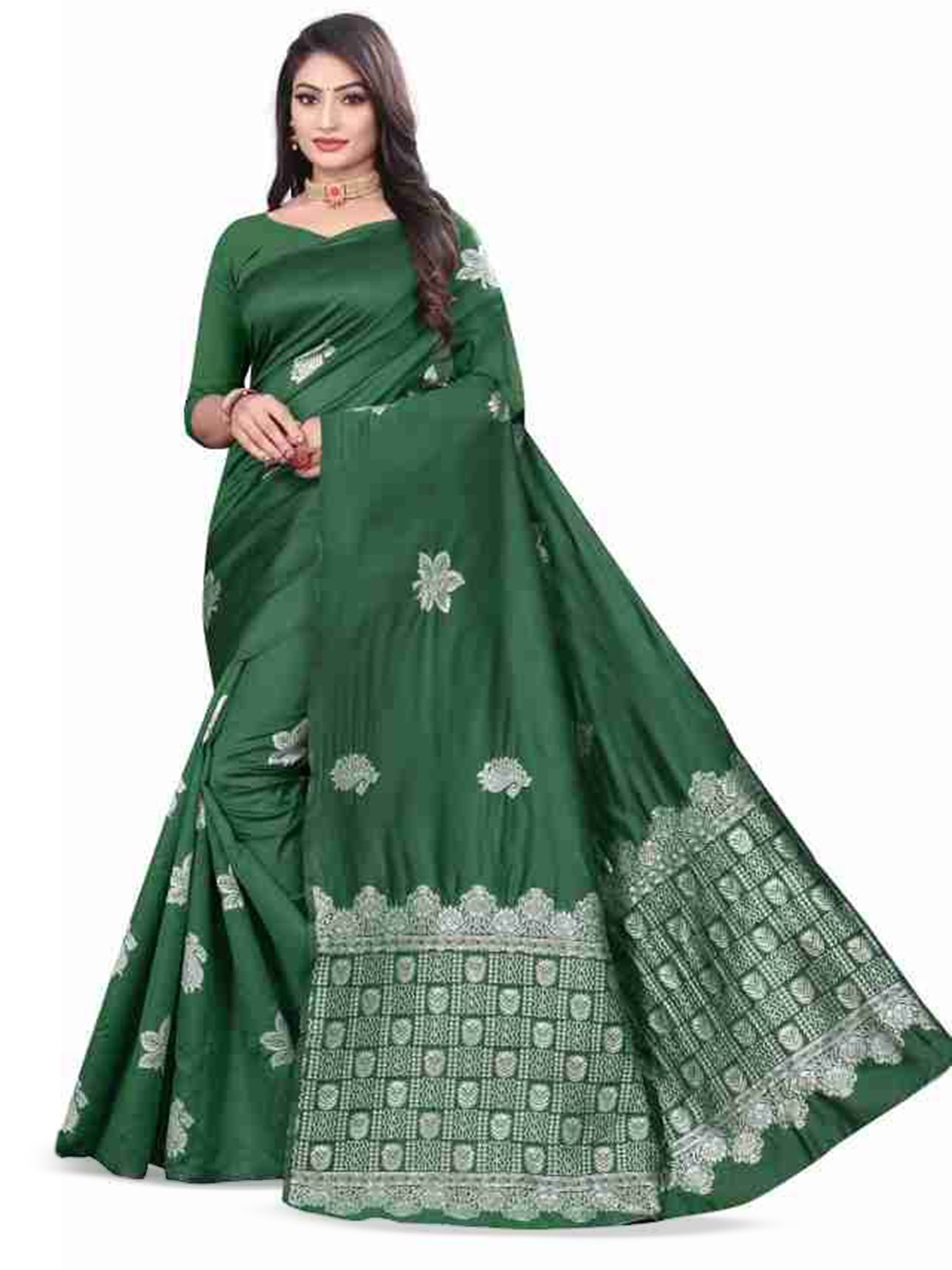 

JULEE Woven Design Pure Silk Banarasi Saree, Green