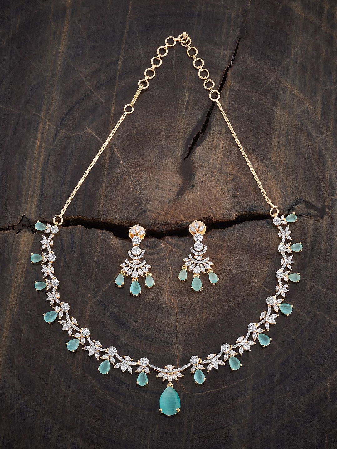 

Kushal's Fashion Jewellery Rhodium Gold-Plated Cubic Zirconia Studded Jewellery Set