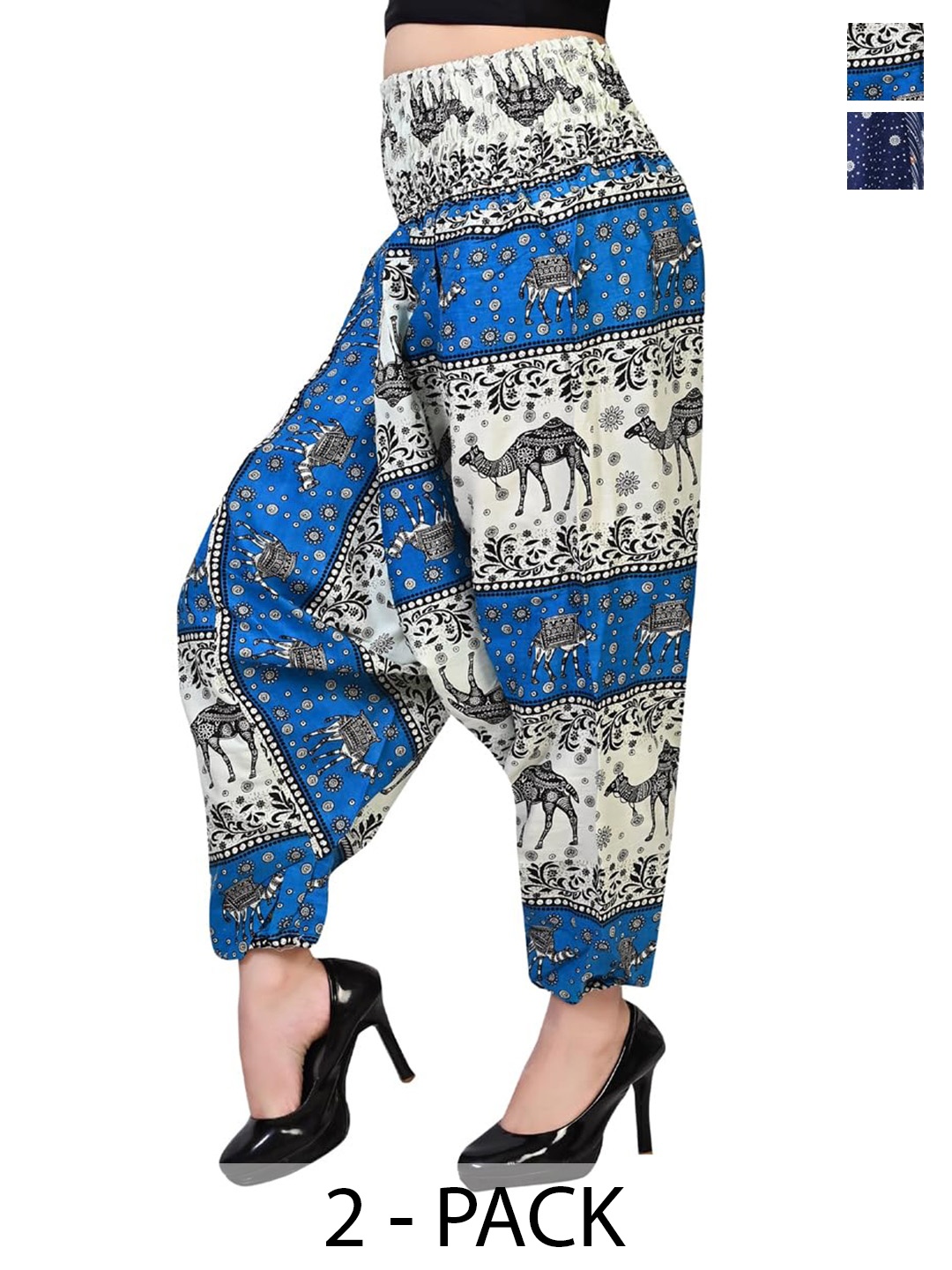 

NarNari Women Pack Of 2 Printed Mid-Rise Harem Pants, Blue
