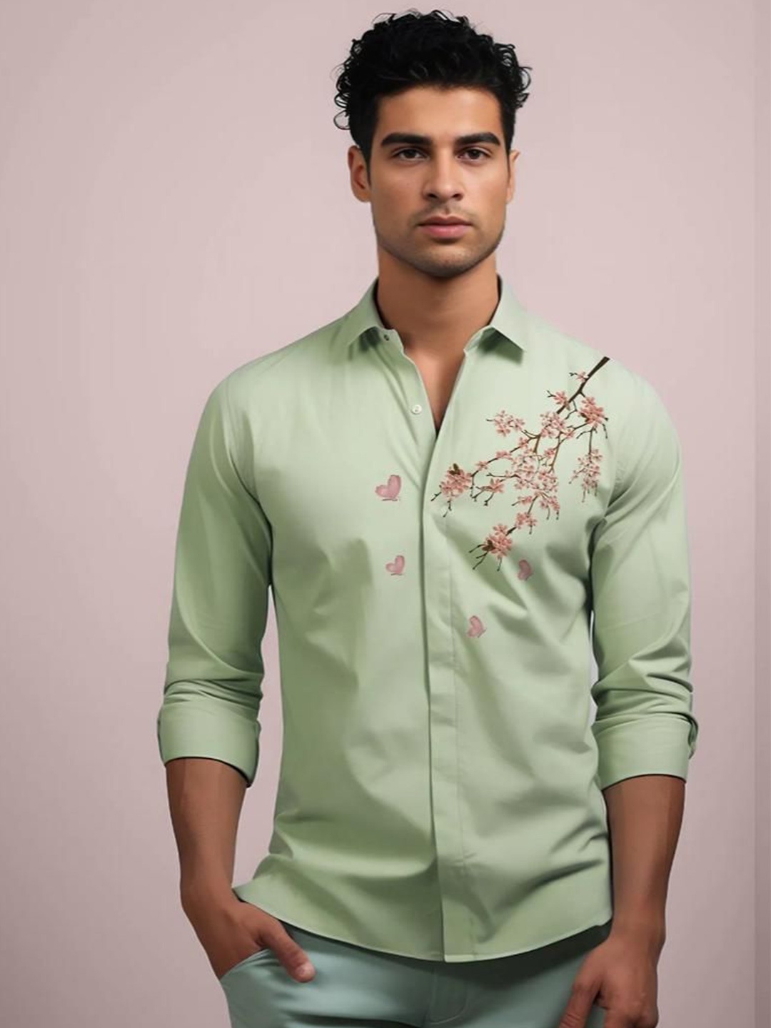 

HE SPOKE Men Smart Tailored Fit Opaque Printed Casual Shirt, Green