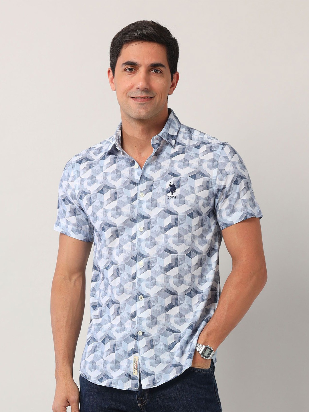 

U.S. Polo Assn. Denim Co. Men Classic Opaque Printed Casual Shirt, Blue