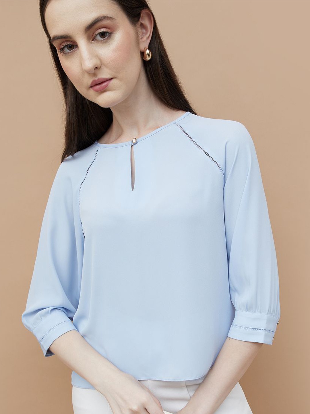 

CODE by Lifestyle Keyhole Neck Cotton Top, Blue