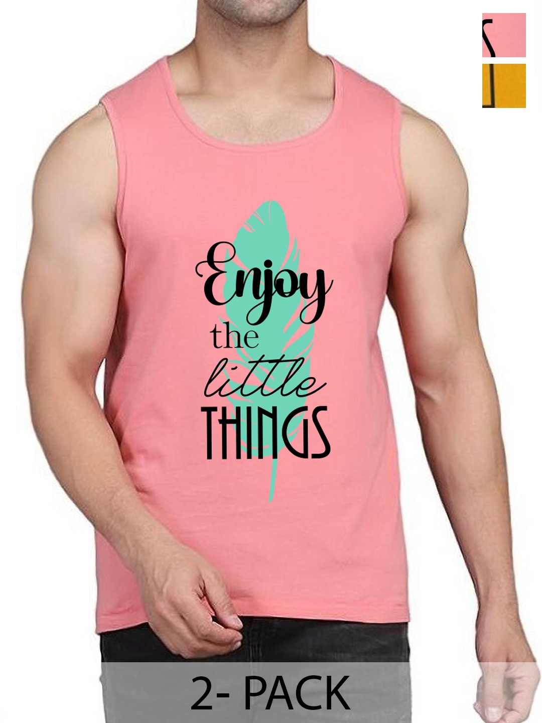 

WOOSTRO Pack Of 2 Cotton Printed Gym Vests, Peach