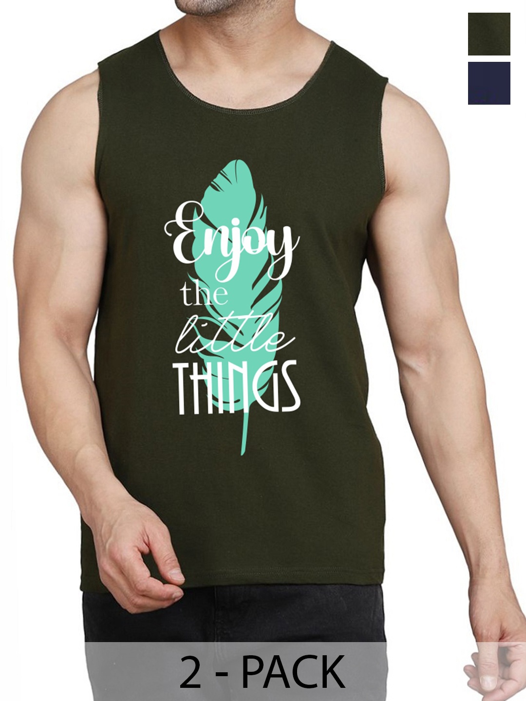 

WOOSTRO Pack Of 2 Printed Gym Vests RS26 (ENJOY OLIVE)(HARD NAVY)