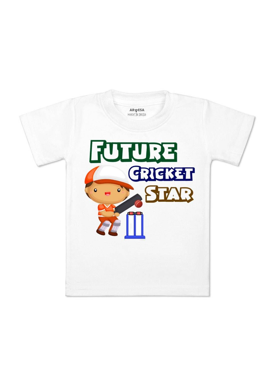 

Arvesa Kids Future Cricket Star Printed Tshirt, White