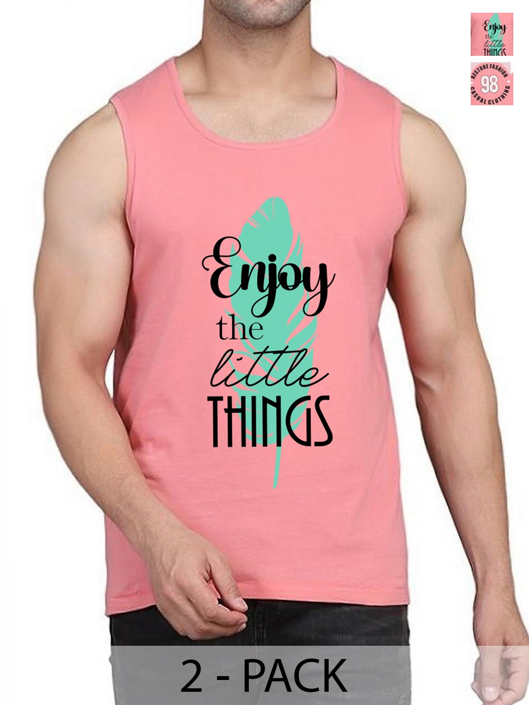 

WOOSTRO Pack Of 2 Printed Gym Vests RS26 (ENJOY PEACH)(98 PEACH)