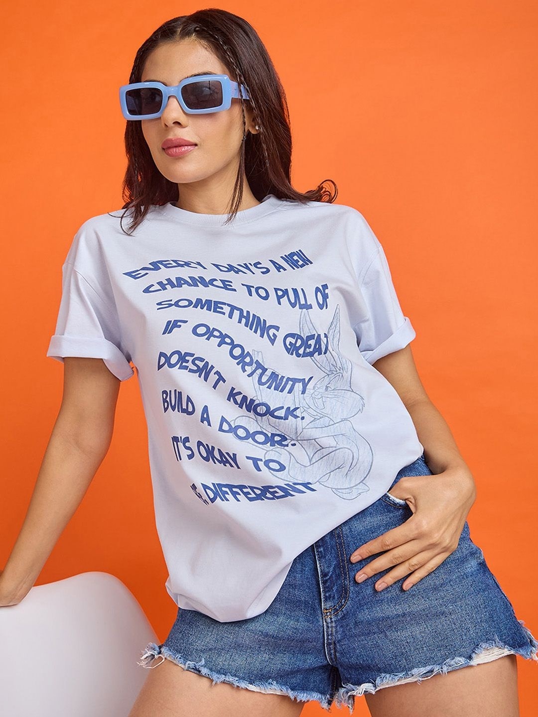 

Kook N Keech Looney Tunes Women Typography Printed Round Neck Cotton Relaxed Fit T-shirt, Grey
