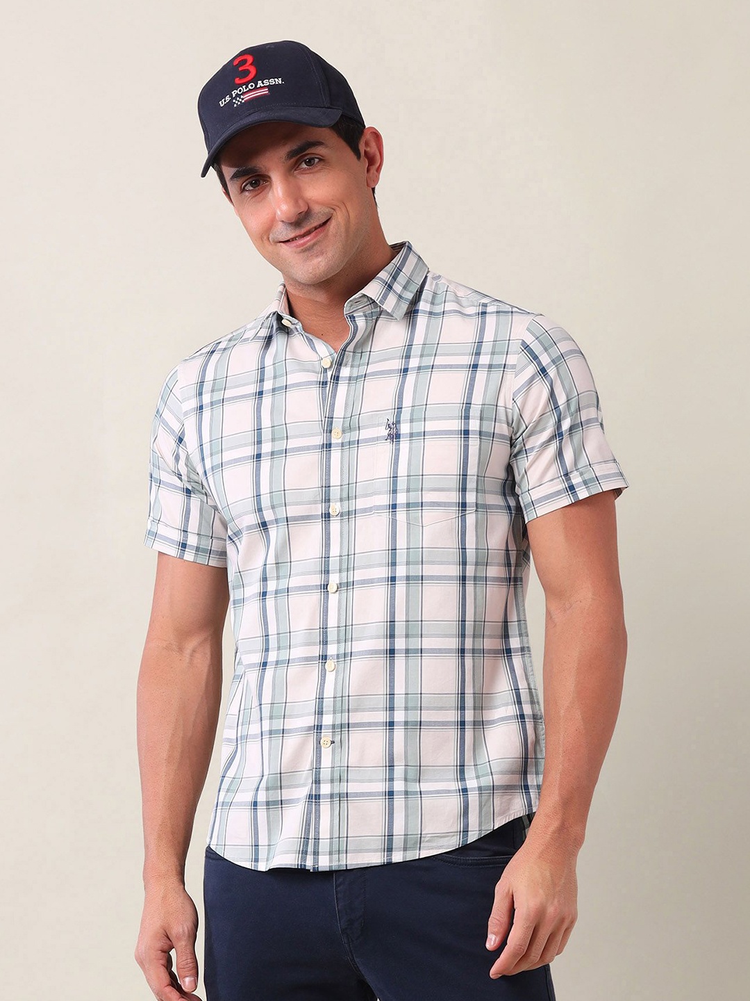 

U.S. Polo Assn. Men Tailored Fit Opaque Checked Casual Shirt, Green