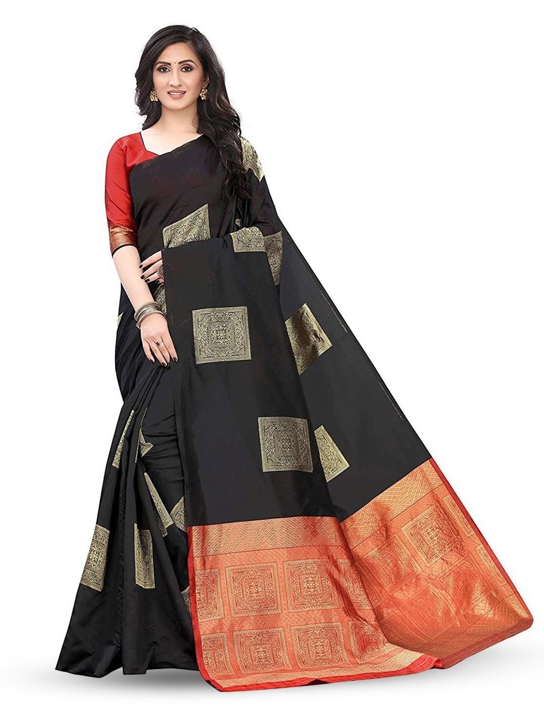 

JULEE Woven Design Pure Silk Banarasi Saree, Black