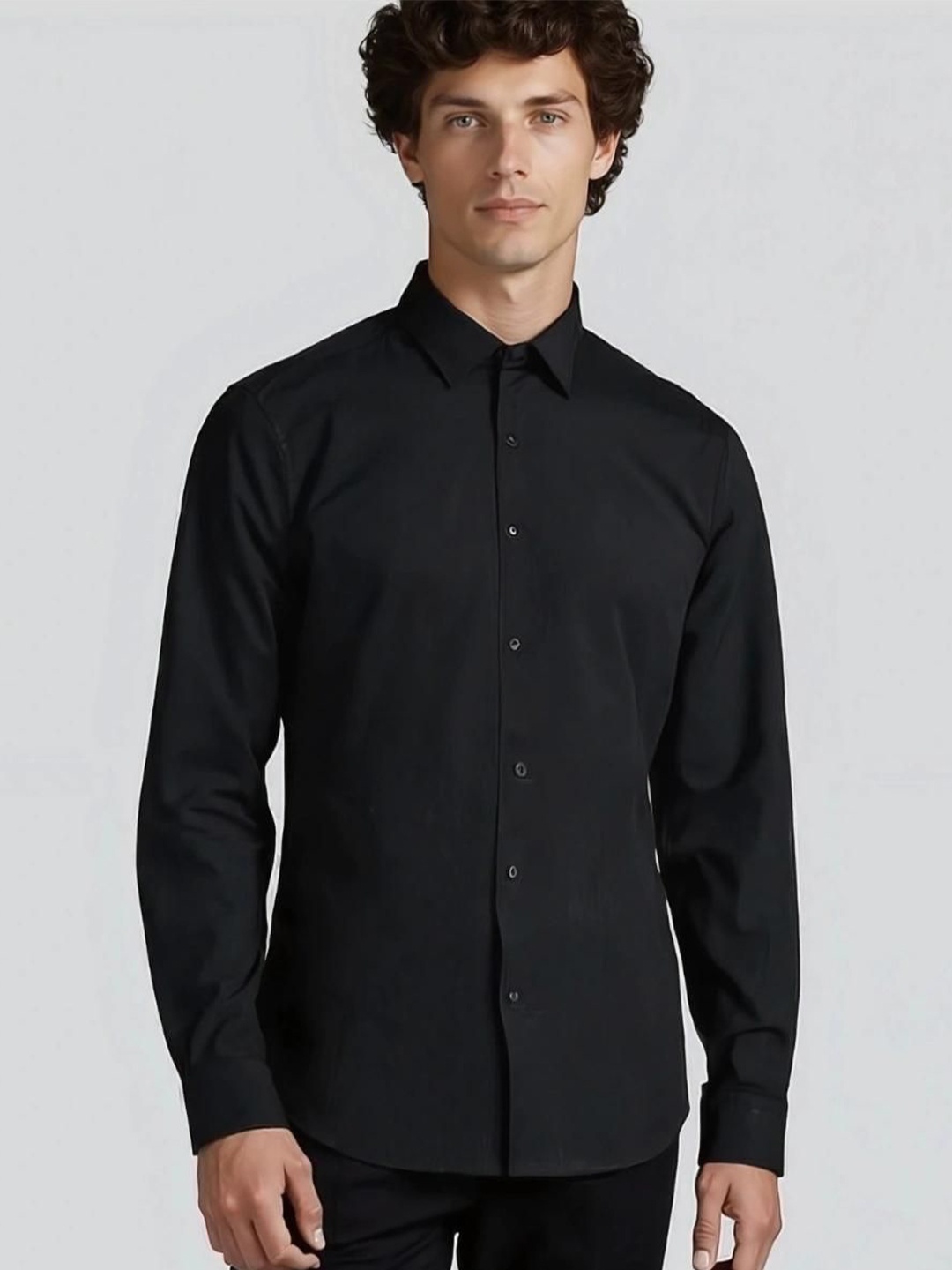 

HE SPOKE Men Smart Tailored Fit Opaque Striped Party Shirt, Black