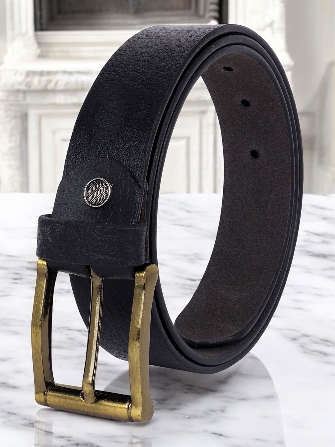 

Metronaut Men Textured Leather Formal Belt, Black