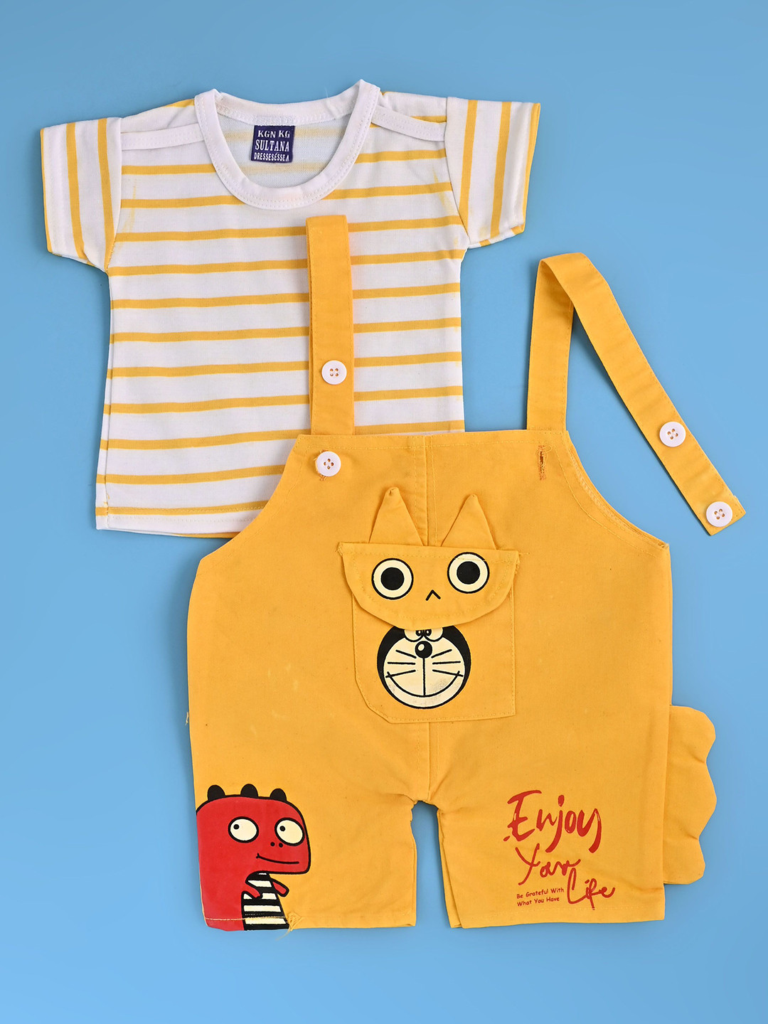 

BAESD Infants Printed Dungaree With T-Shirt, Yellow