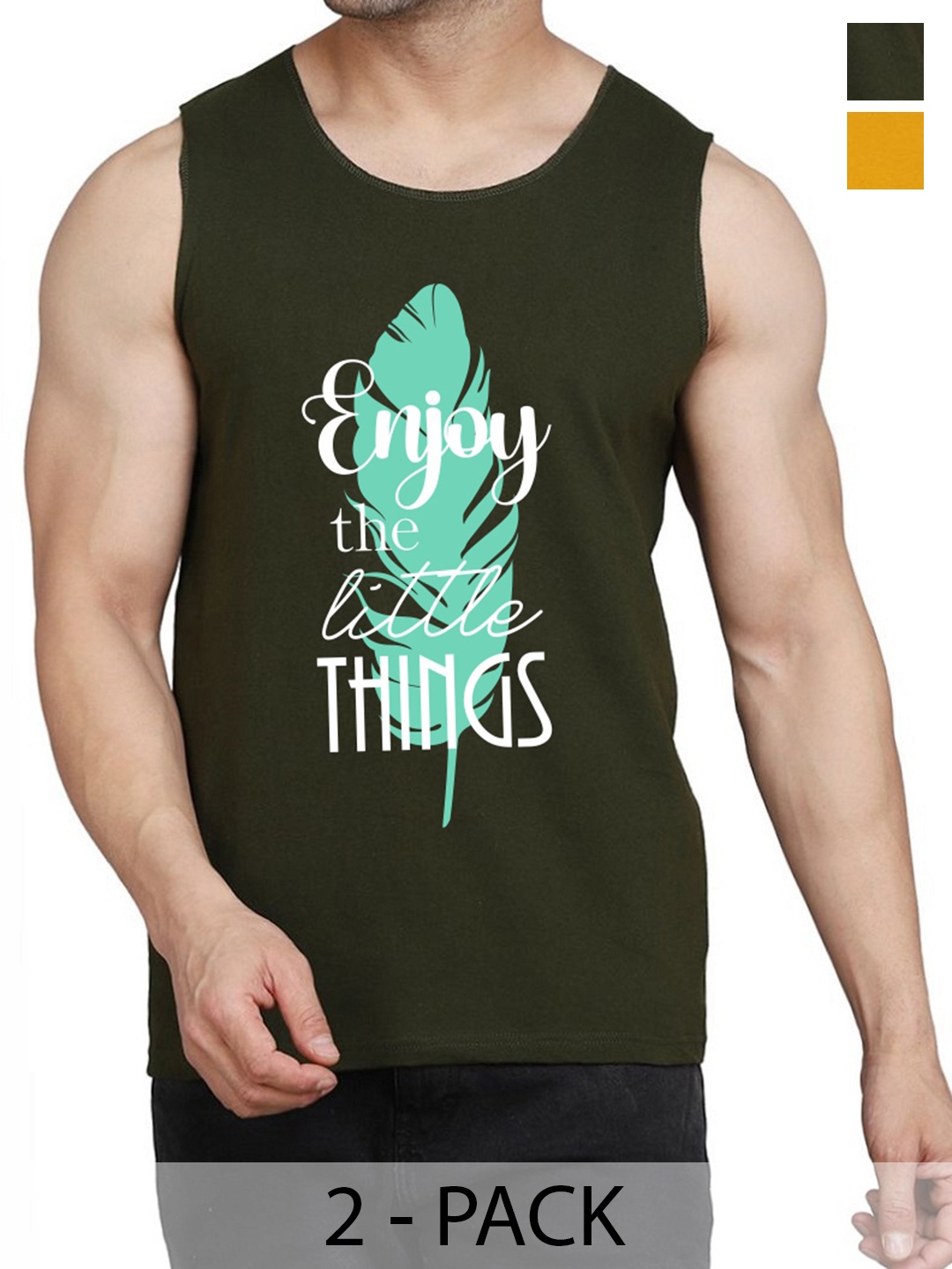

WOOSTRO Pack Of 2 Printed Gym Vests RS26 (ENJOY OLIVE)(HARD MUSTARD)