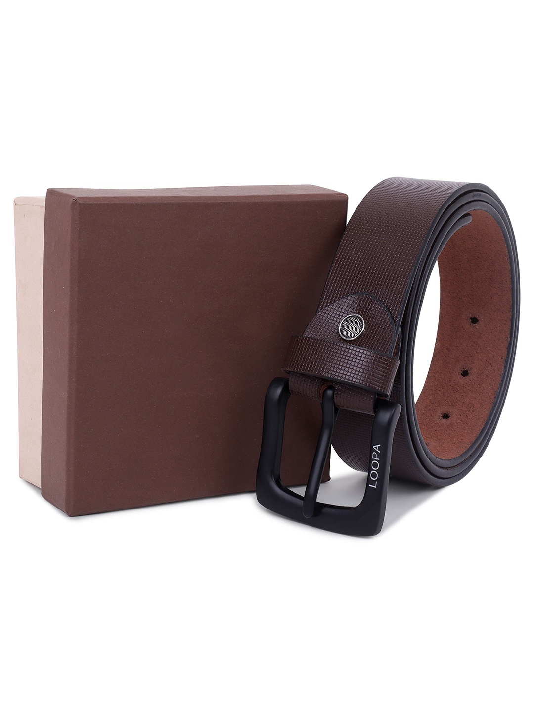 

Metronaut Men Textured Leather Formal Belt, Brown