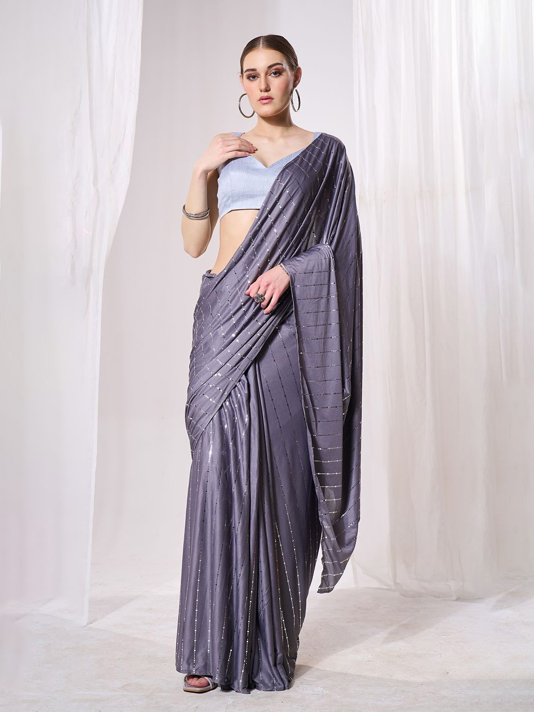 

Mitera Embellished Ready to Wear Saree, Grey