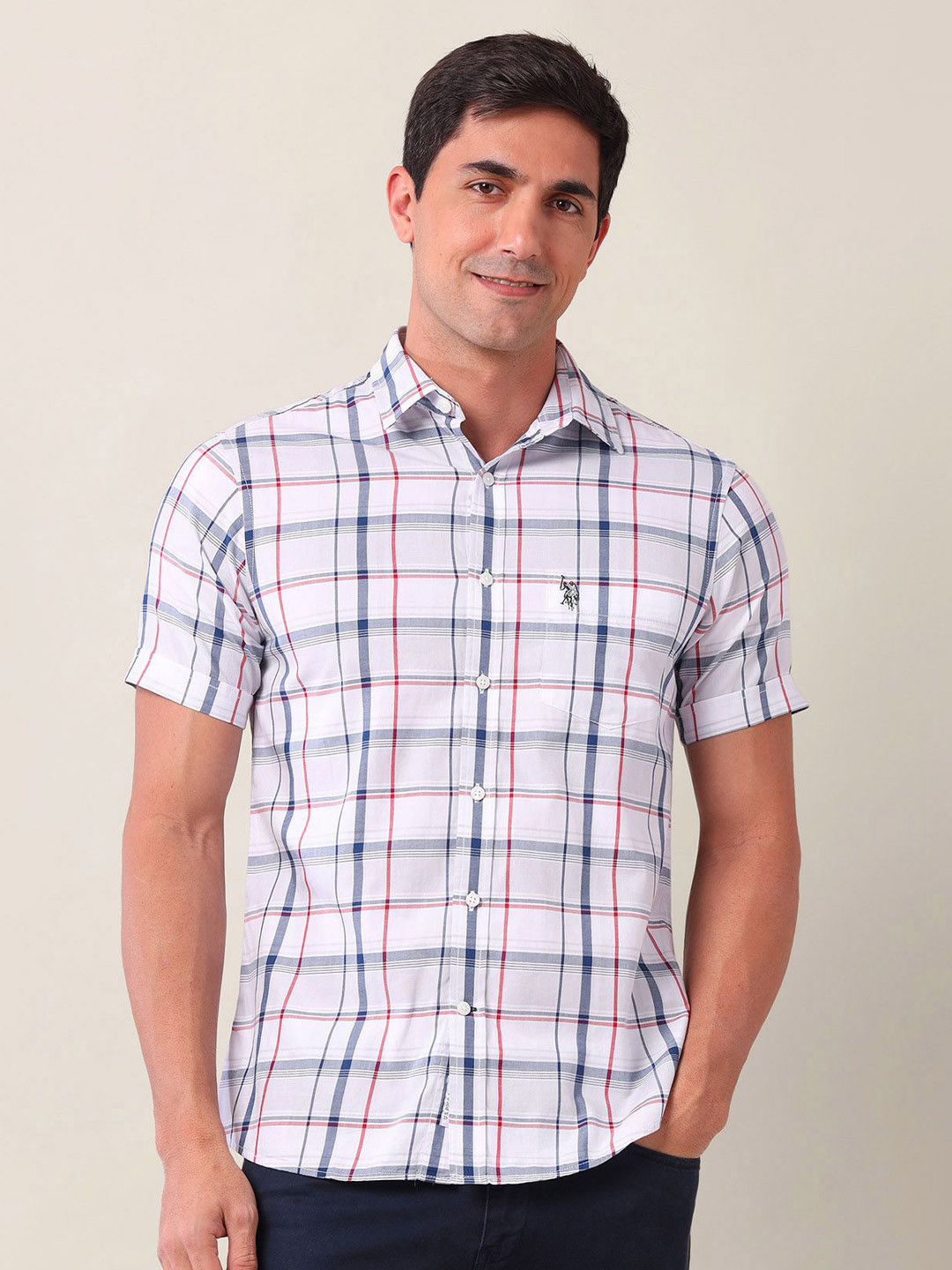 

U.S. Polo Assn. Men Tailored Fit Opaque Checked Casual Shirt, Blue