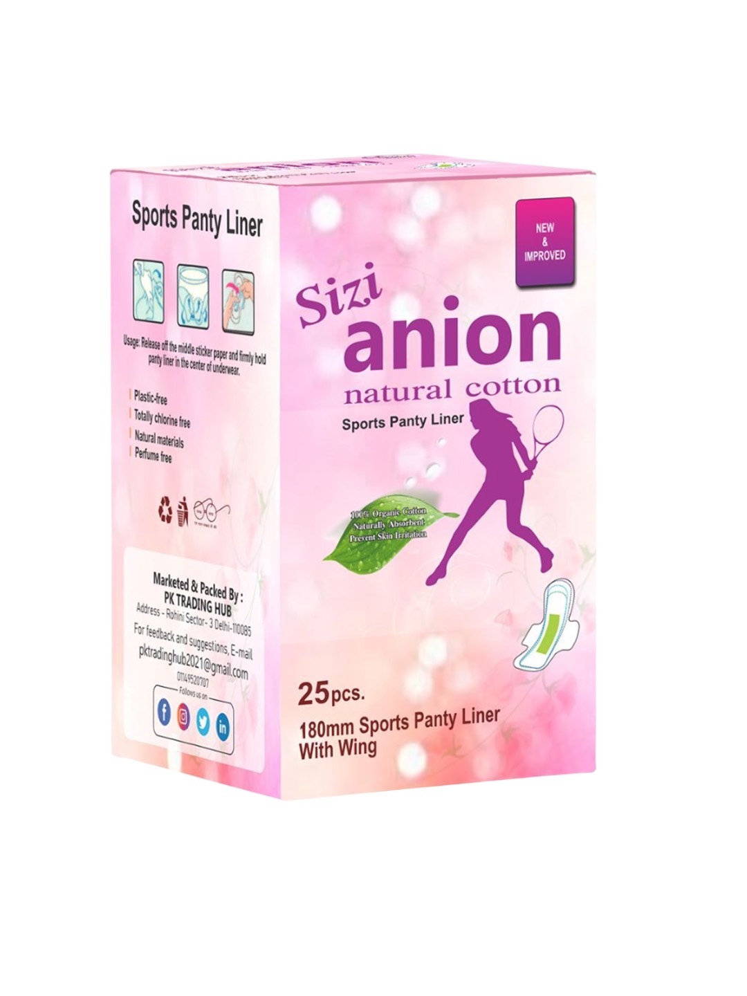 

Sizi Anion Natural Cotton Sporty Ultra Thin Panty Liner - 25 Pcs, White