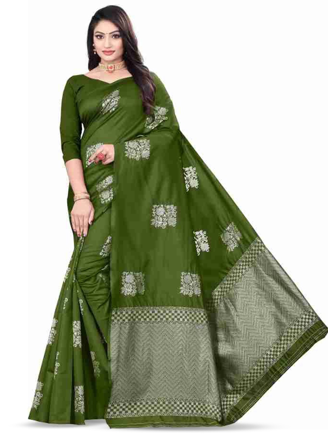 

JULEE Woven Design Pure Silk Banarasi Saree, Green