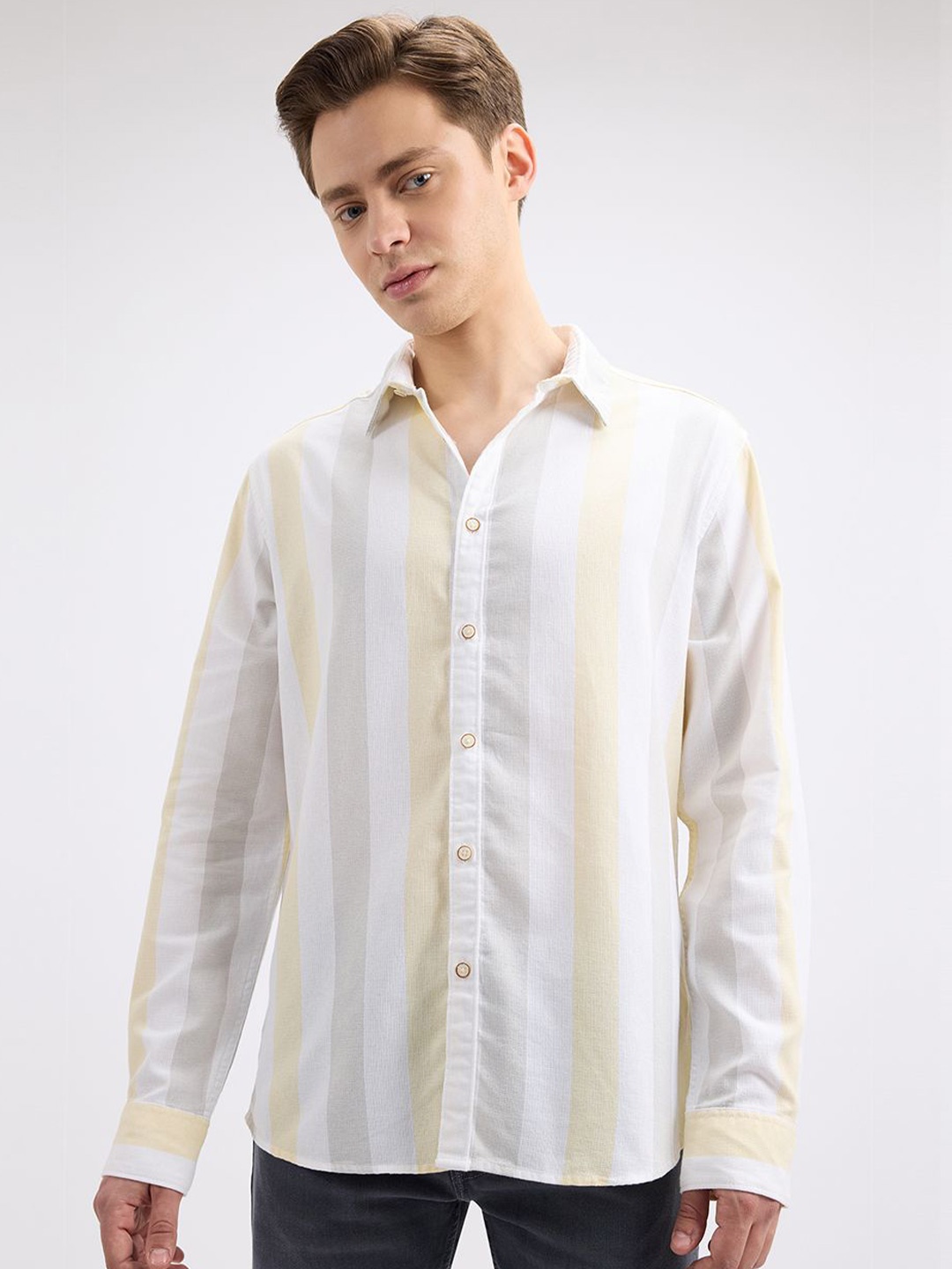 

Pepe Jeans Men Opaque Striped Casual Shirt, Yellow