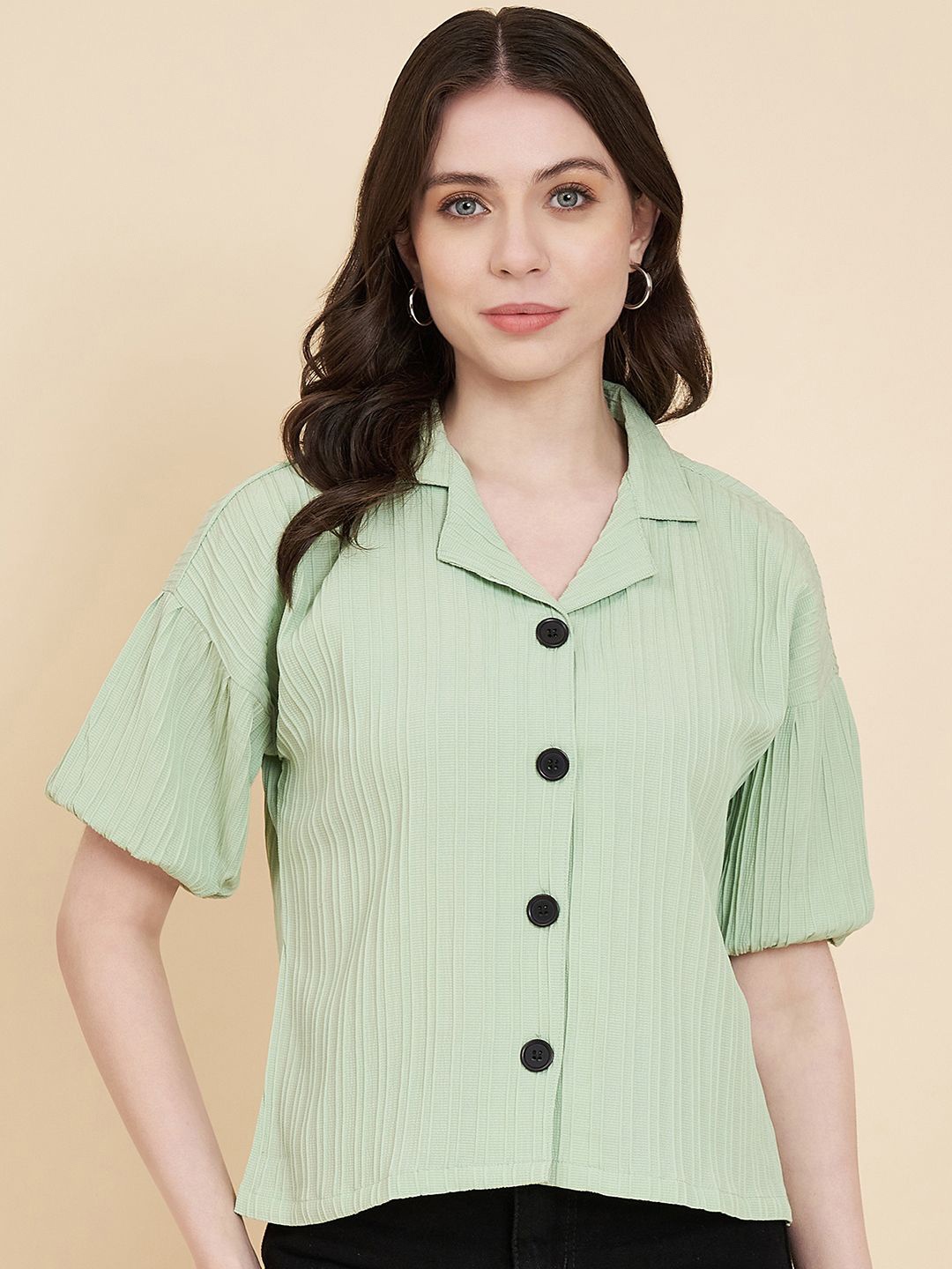 

DressBerry Women Classic Boxy Opaque Striped Casual Shirt, Olive