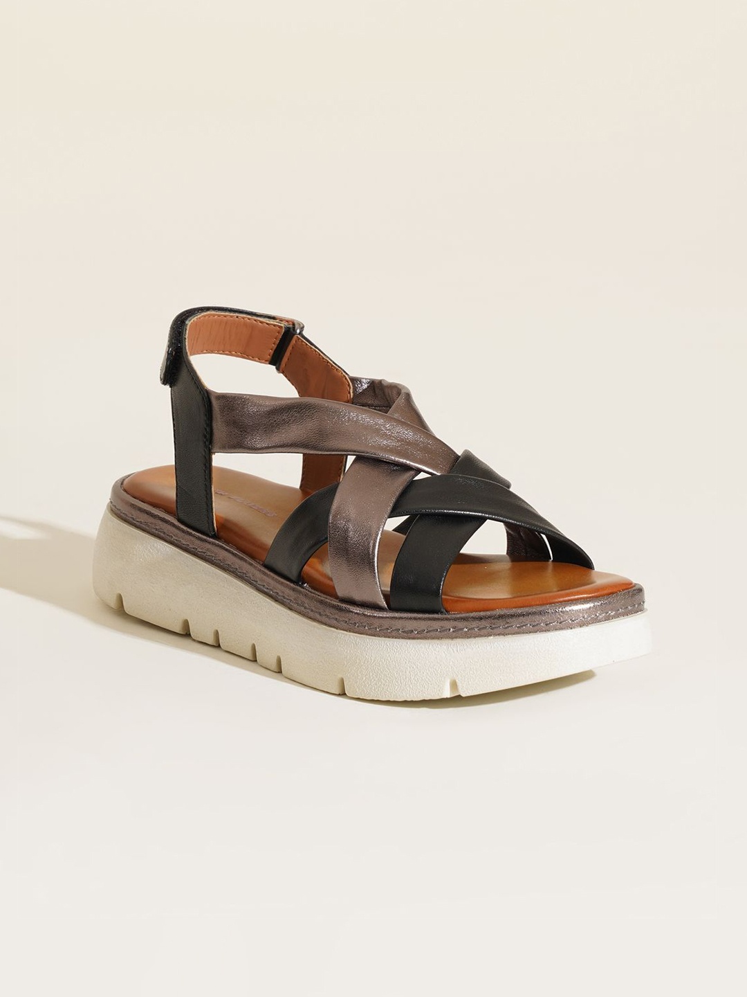 

Peach Flores Printed Adele Leather Sandal, Black