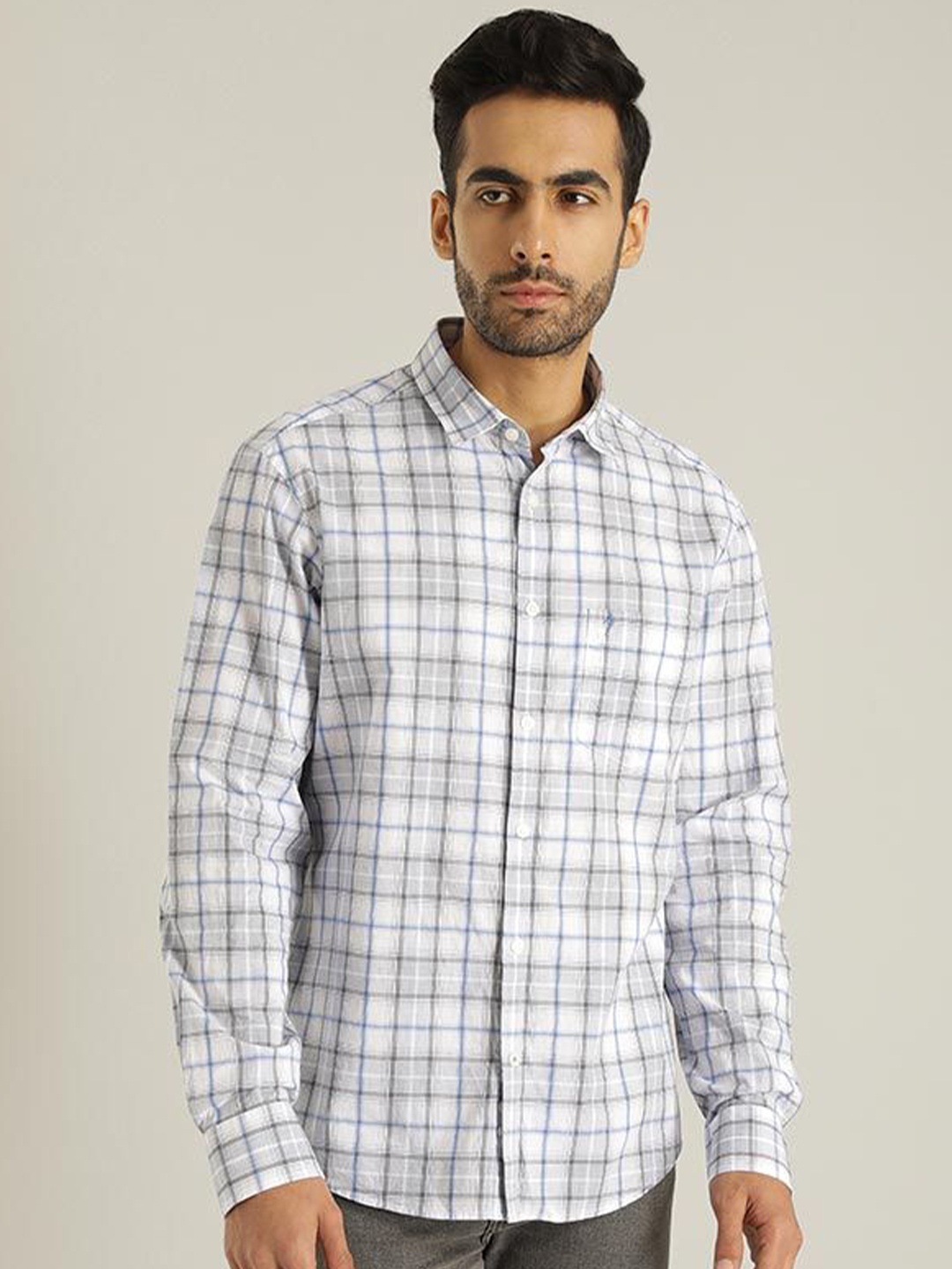 

Indian Terrain Men Slim Fit Tartan Checks Opaque Checked Casual Shirt, Blue