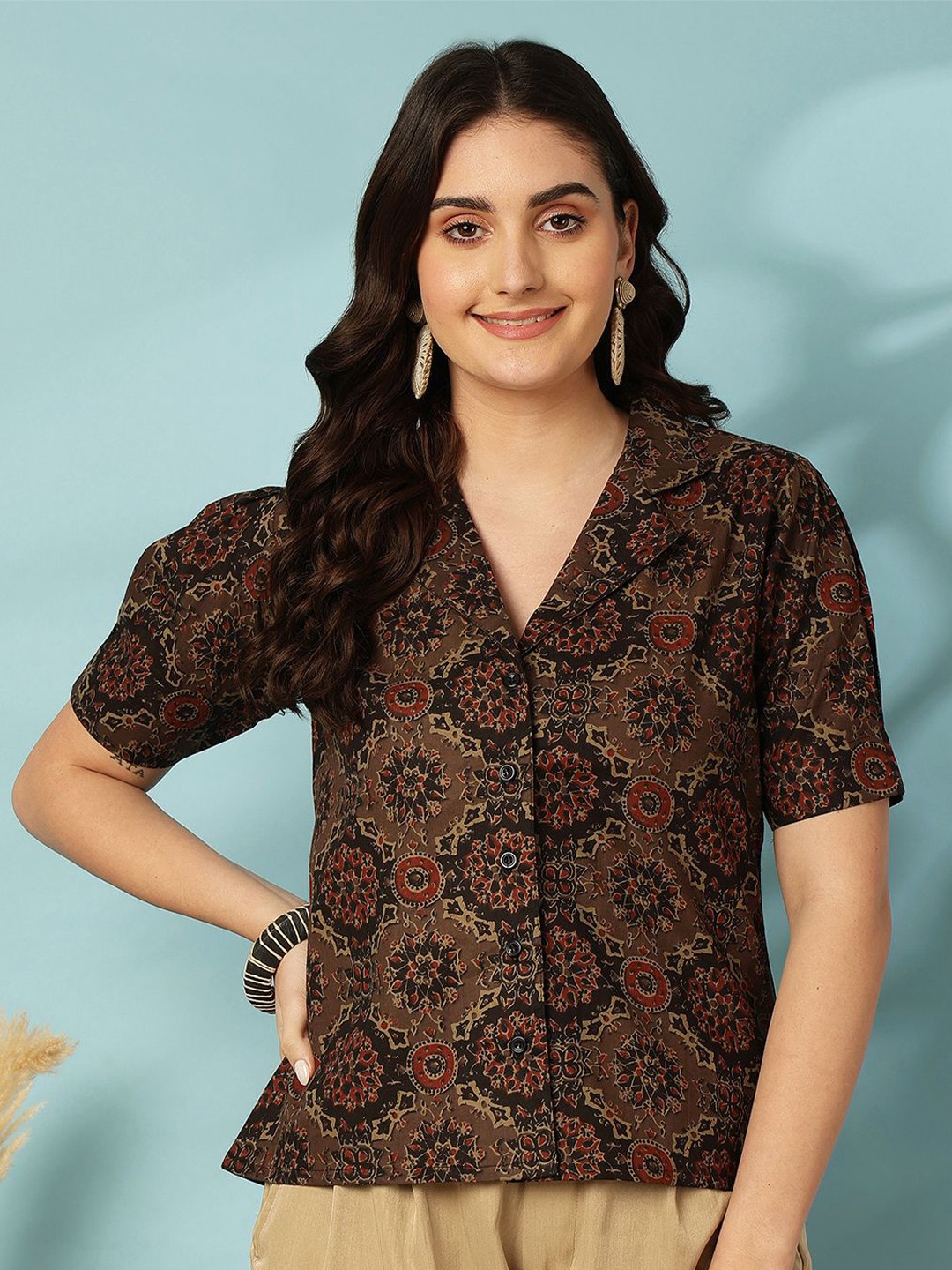 

KIMAYRA Print Cotton Crop Top, Black