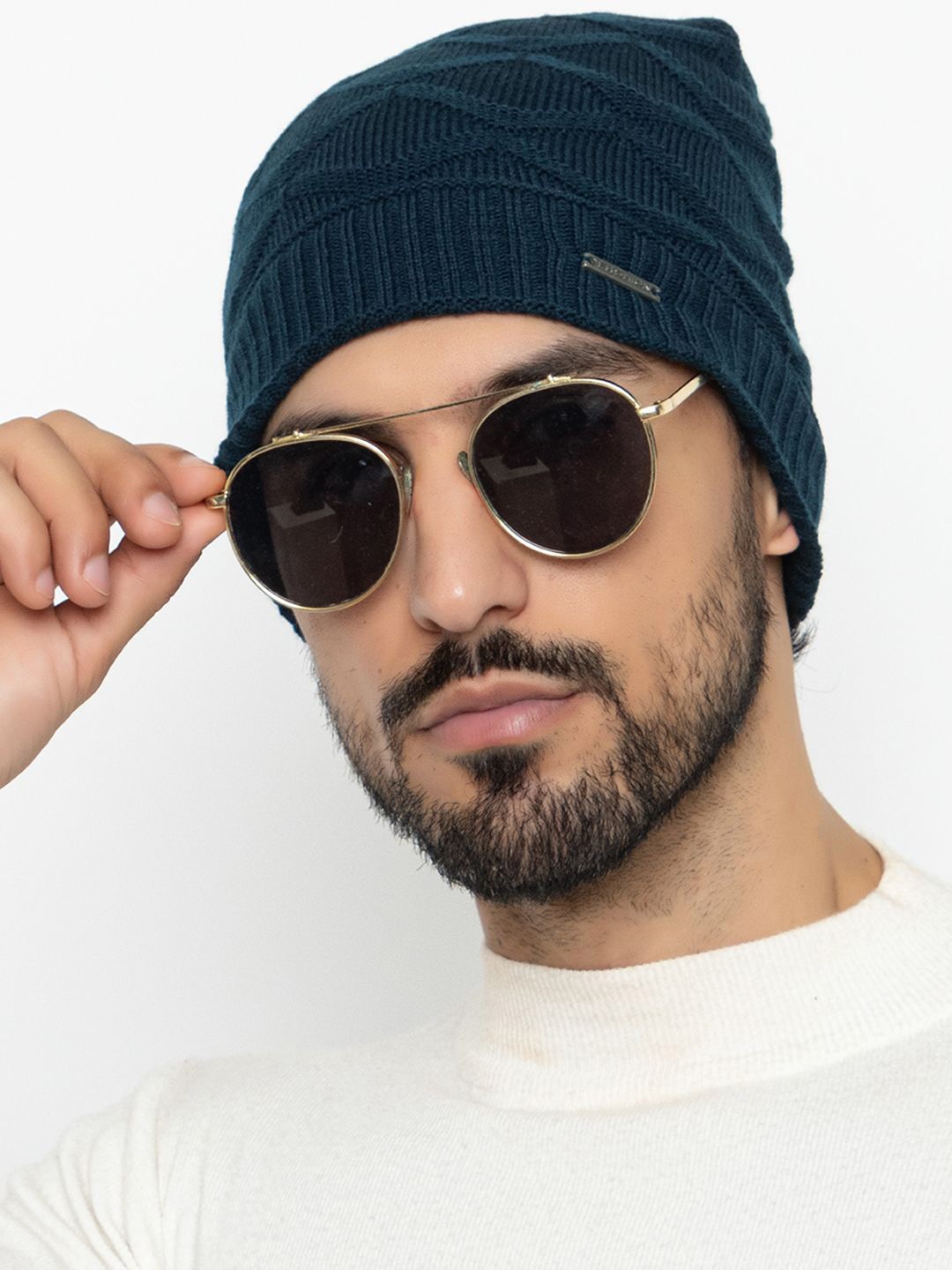 

Amoldo Unisex Self Design Woollen Beanie, Navy blue