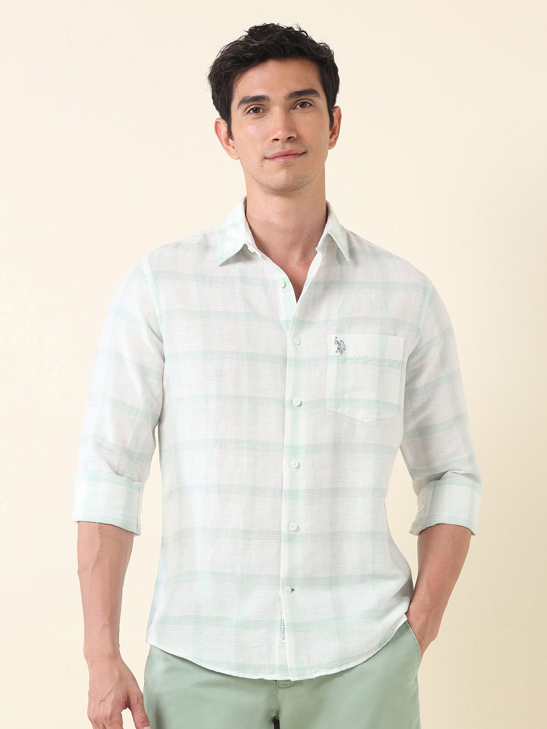 

U.S. Polo Assn. Men Tailored Fit Opaque Checked Casual Shirt, Green