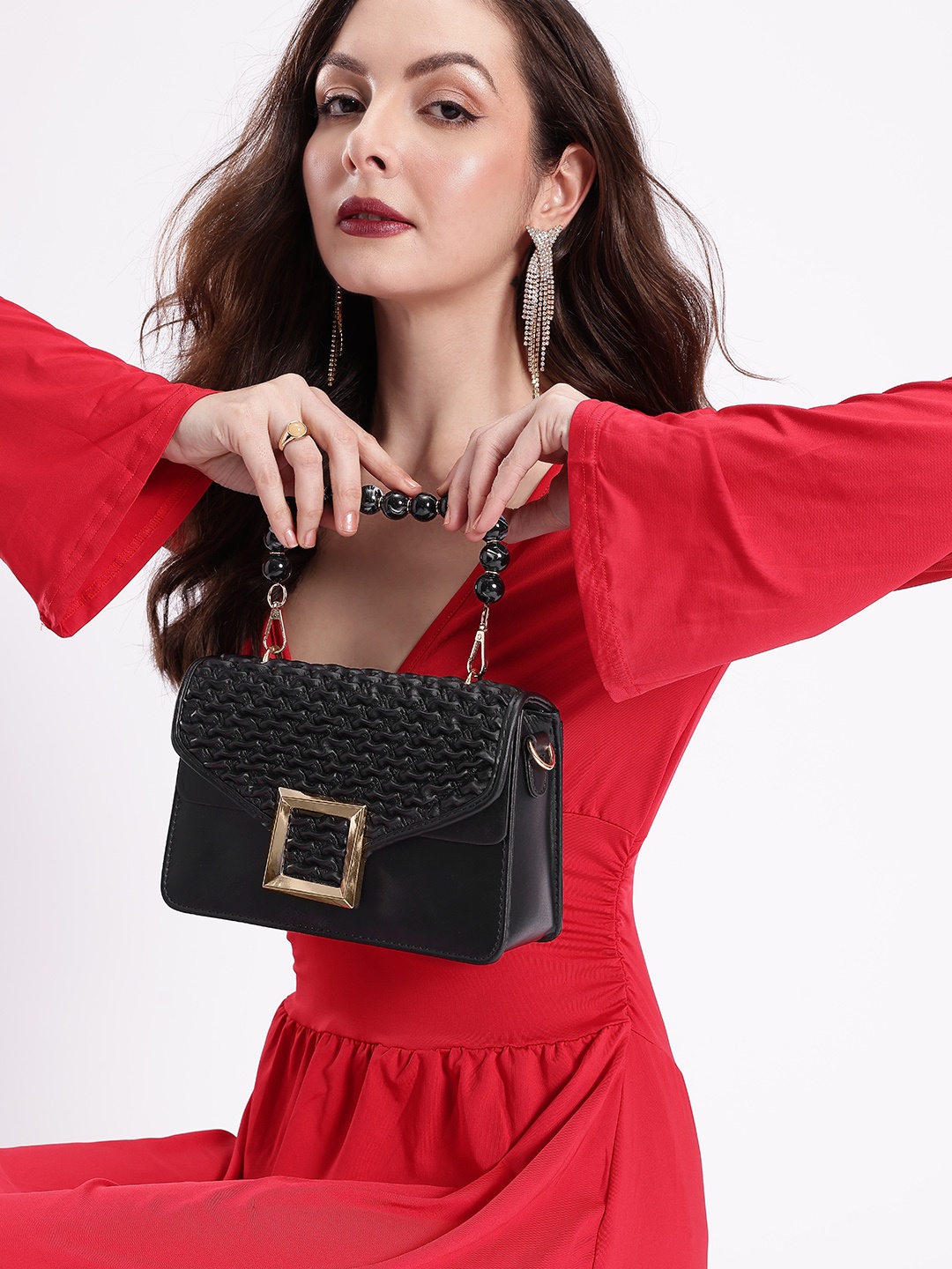 

DressBerry Bubble Textured Structured Satchel, Black
