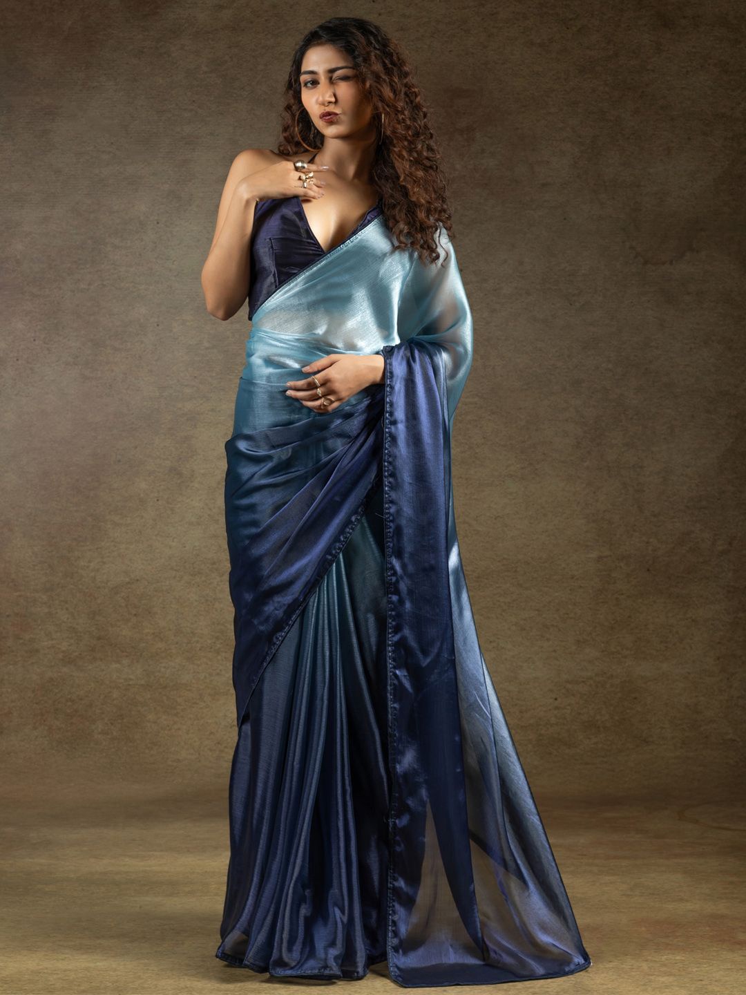 

Saree mall Ombre Satin Sarees, Blue