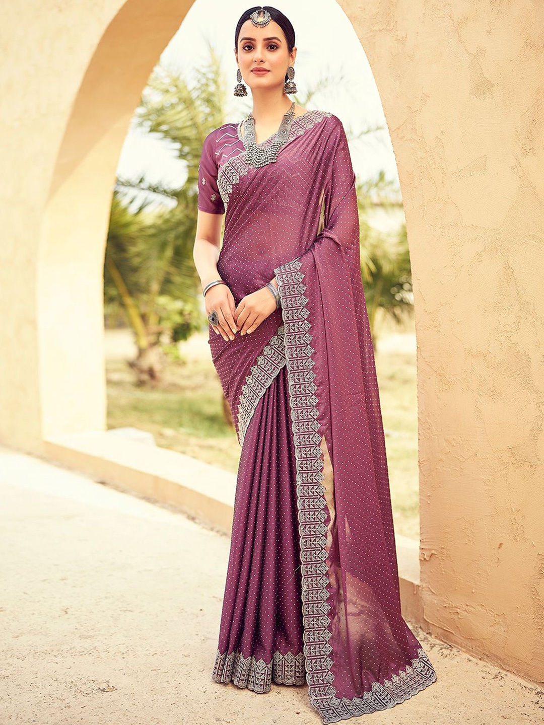 

all about you Ethnic Motifs Embroidered Pure Georgette Saree, Mauve